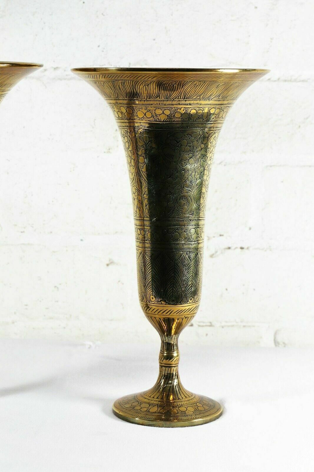 Antique Indian Brass Vases Mixed Set Of 4 Bronze Patina Bells photo vintage