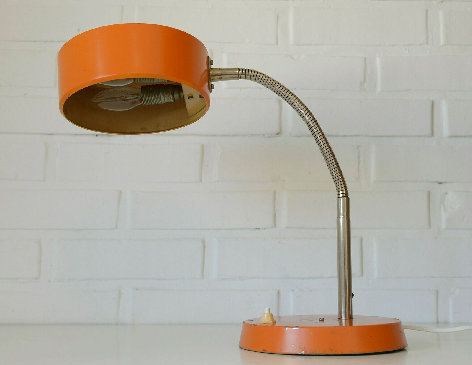 Orange Vintage Desk Lamp / Large Industrial Gooseneck Table Light / Made In Yugoslavia In 60's photo furniture