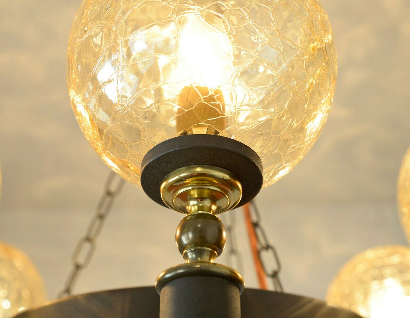 Vintage Castle Chandelier / Rustic Pendant Light / Six Arms Hanging Lamp / Ceiling Light / Yugoslavia 70's / Amber Glass photo 592.0