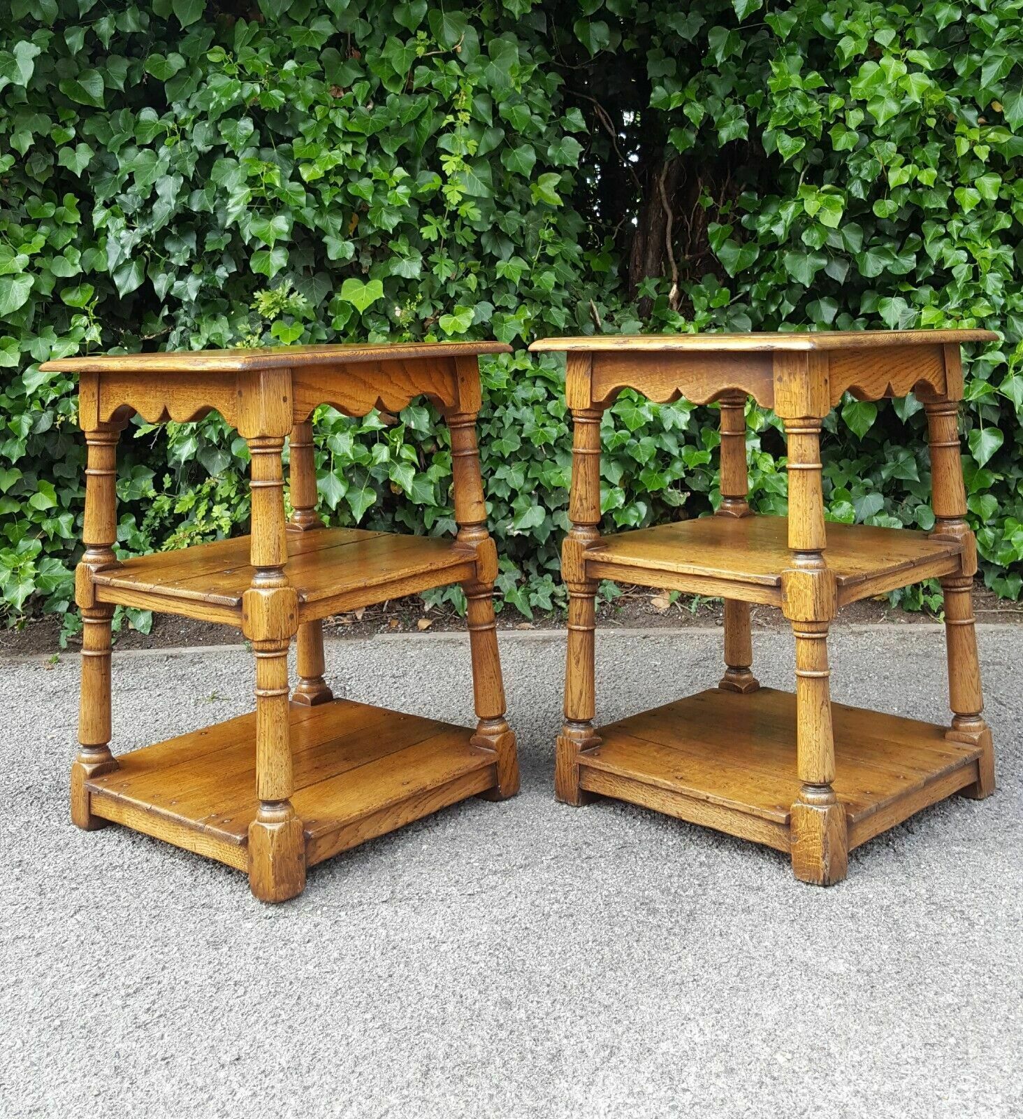 Matching Pair Of Oak Side Tables By Tudor Oak photo Furniture