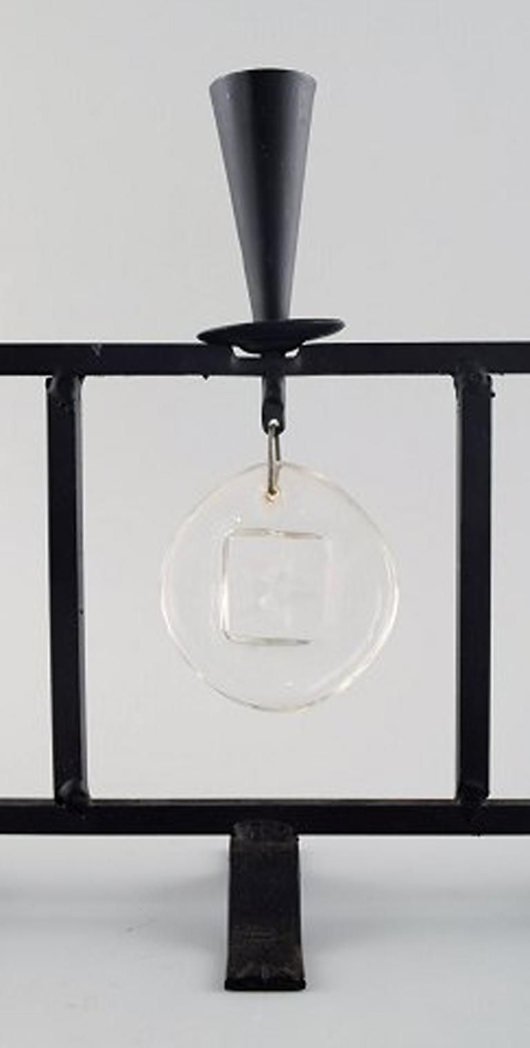 Erik Höglund For Kosta Boda, Candleholder In Cast Iron With Mouth Blown Glasses photo furniture