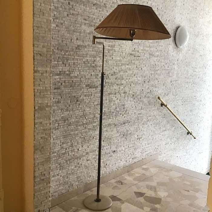 Arredoluce Angelo Lelii Adjustablfloor Lamp Marbre Brass Lampshade 1950, Italy photo vinterior
