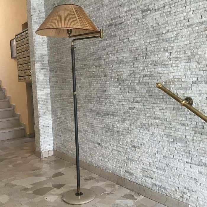 Lighting Arredoluce Angelo Lelii Adjustablfloor Lamp Marbre Brass Lampshade 1950, Italy photo