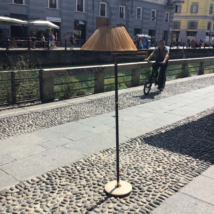 photo vintage Arredoluce Angelo Lelii Adjustablfloor Lamp Marbre Brass Lampshade 1950, Italy