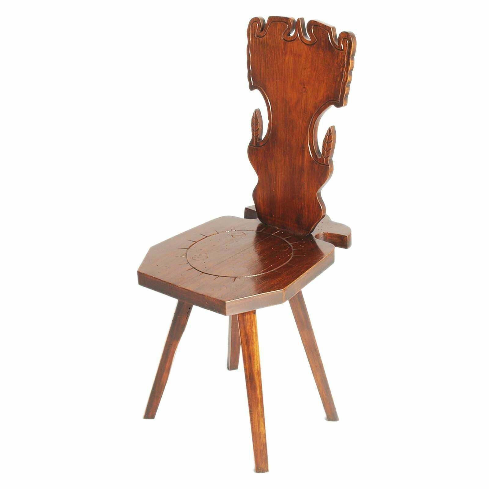 Early 1900s Pair Antique Tyrolean Stool Chair In Hand Carved Walnut Wax Polished photo furniture