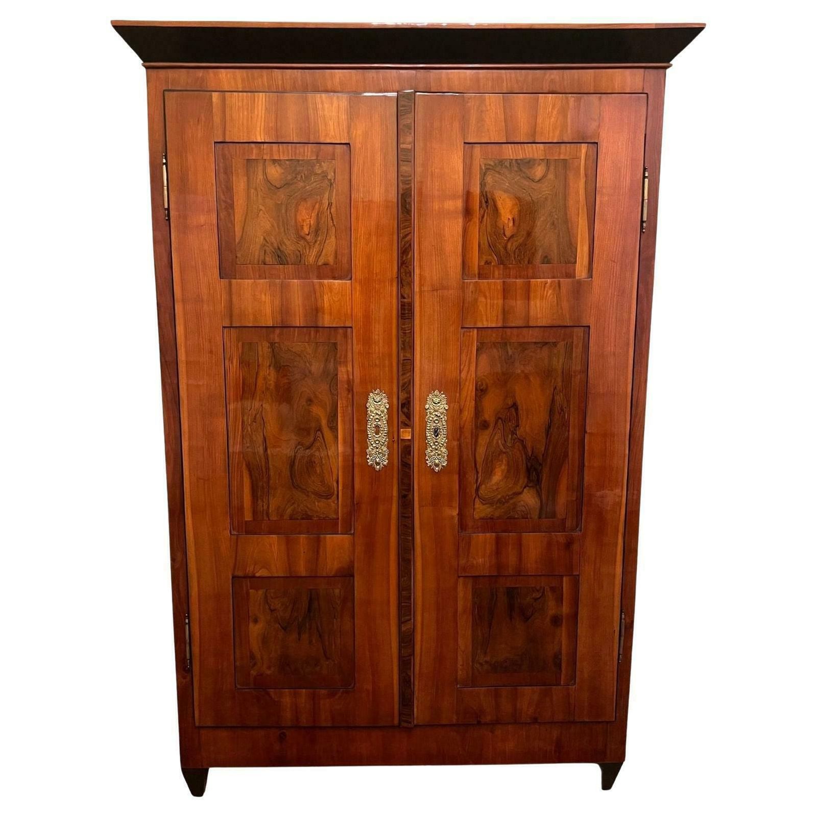 Biedermeier Armoire, Cherry, Walnut, Ebony, Brass, South Germany, Circa 1820