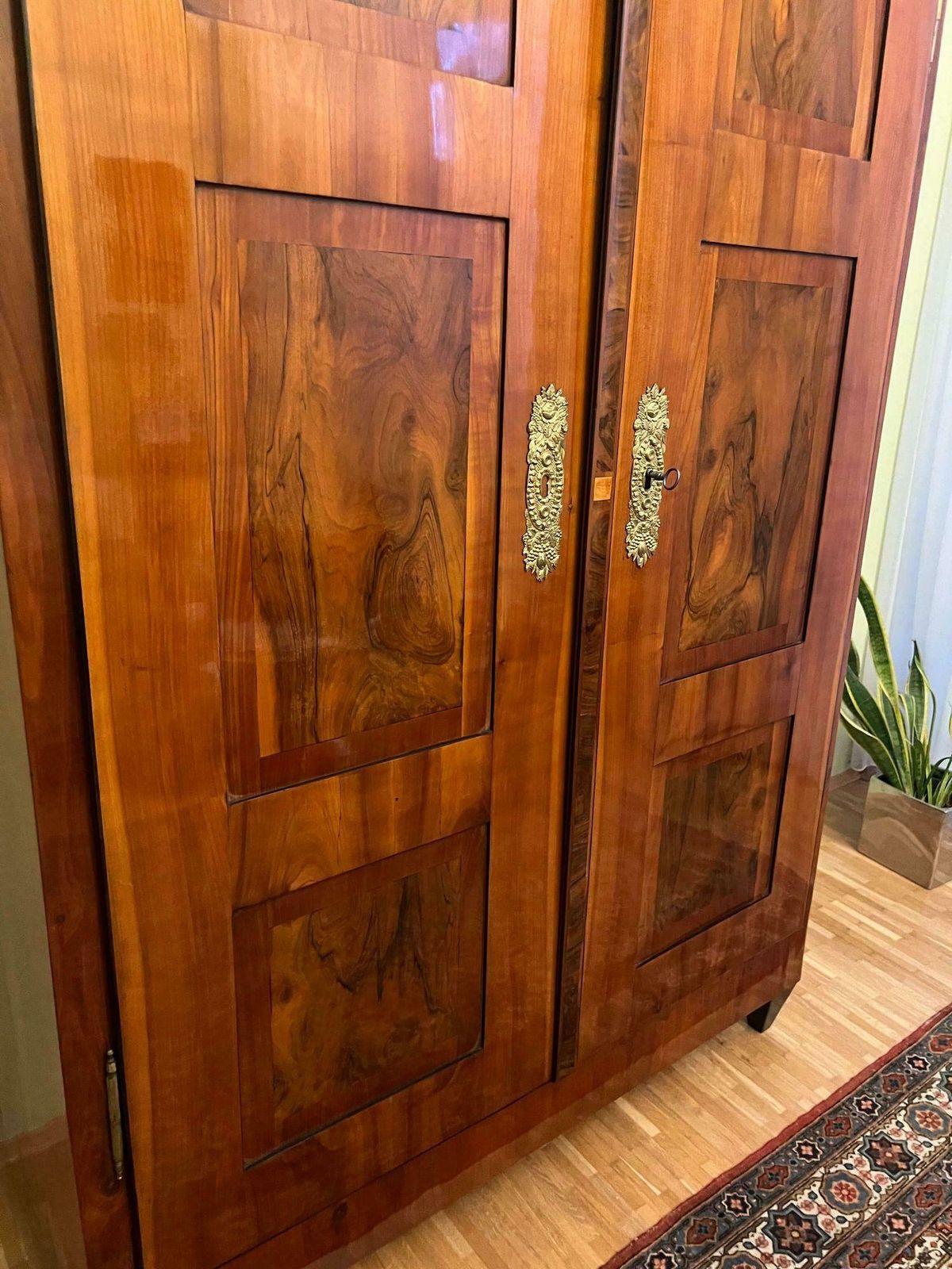 photo vinterior Biedermeier Armoire, Cherry, Walnut, Ebony, Brass, South Germany, Circa 1820