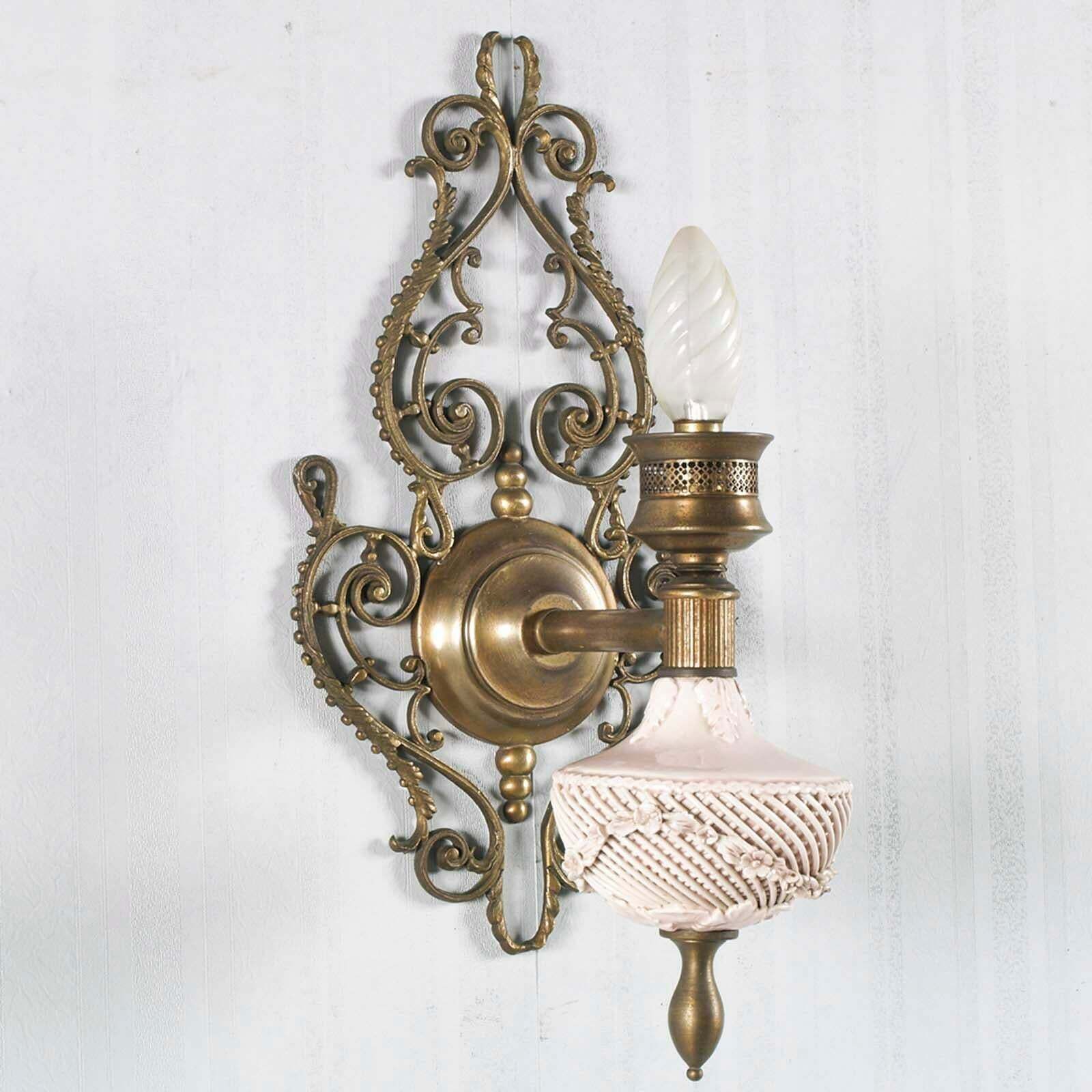 Art Nouveau Venetian Wall Lights Pink Porcelain From Bassano Brass And Bronze photo buy