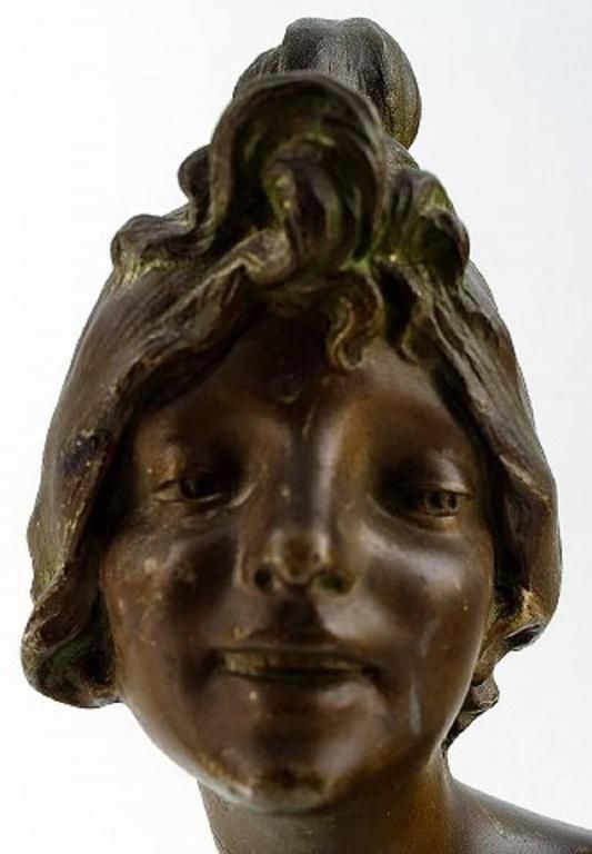 Julien Caussé, Art Nouveau Bronze Bust Of A Young Beauty, France, Circa 1900 photo furniture