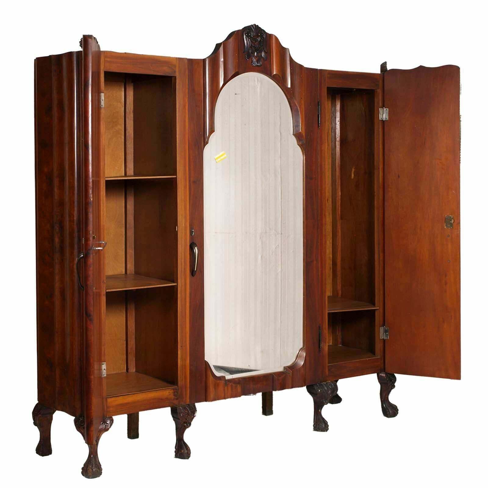 Early 20th Century Large Venetian Baroque Wardrobe In Walnut Hand Carved & Briar photo furniture