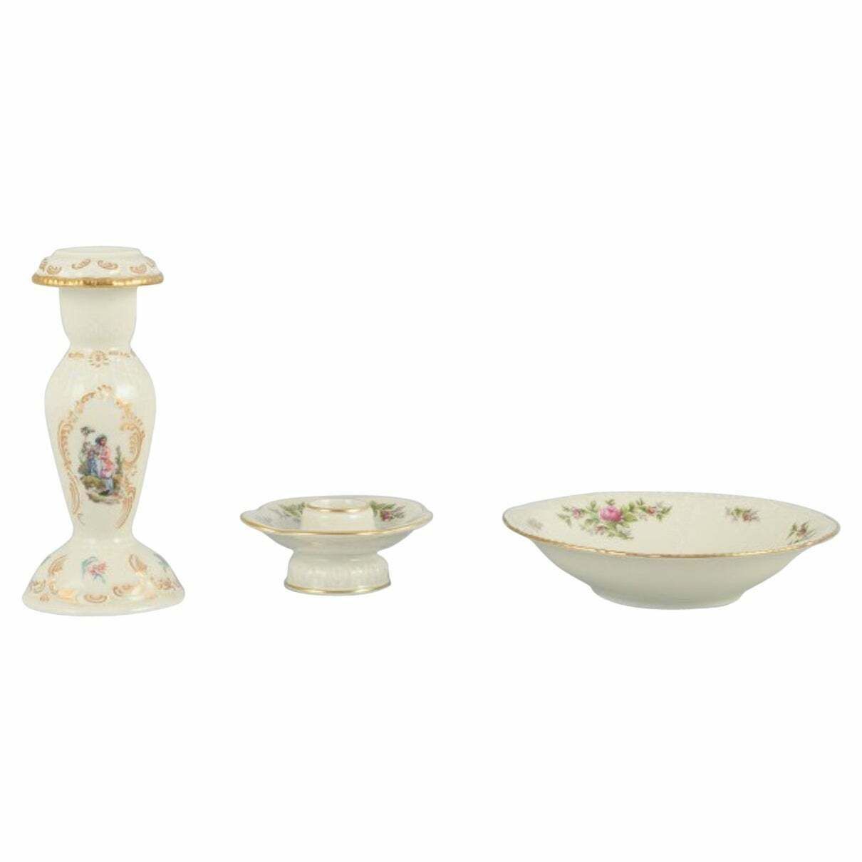 photo furniture Rosenthal, Germany. "Sanssouci", Two Candlesticks And A Small Bowl In Porcelain.