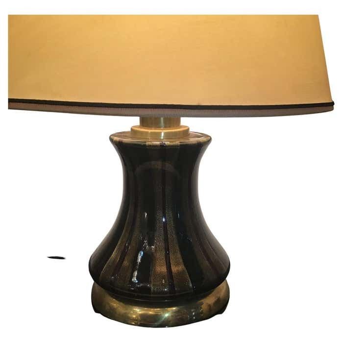 Venini Table Lamp Brass Murano Glass Lampshade Fabric 1950s Italy photo furniture