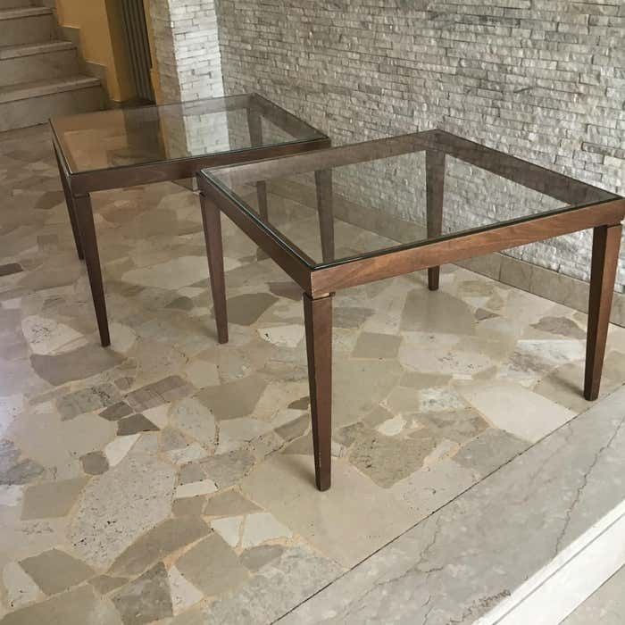 photo furniture Paolo Buffa Couple Coffe Table Brass Wood Glass 1955 Italy
