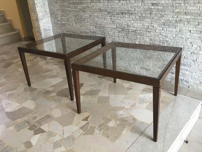 photo vinterior Paolo Buffa Couple Coffe Table Brass Wood Glass 1955 Italy