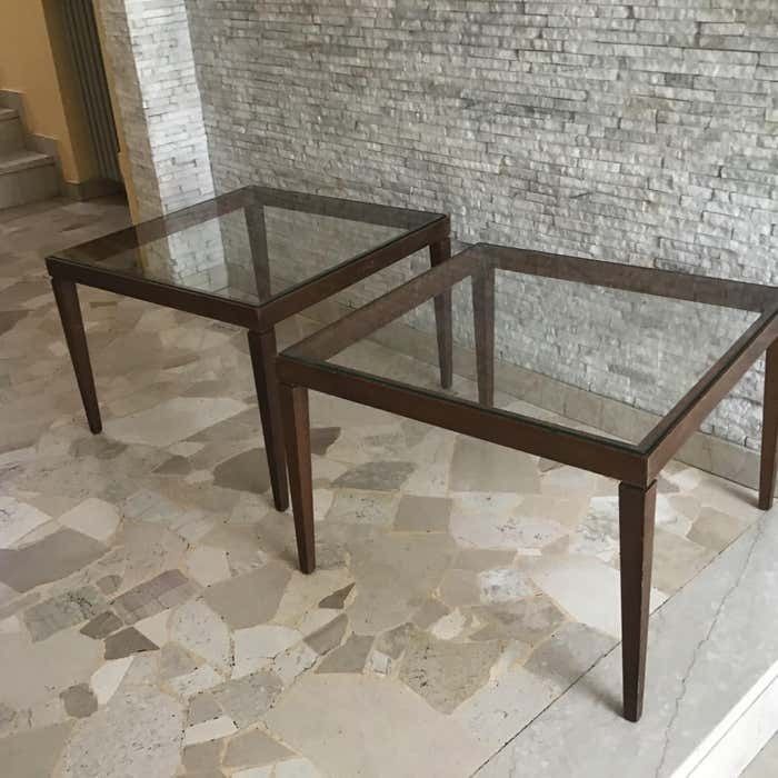 photo vintage Paolo Buffa Couple Coffe Table Brass Wood Glass 1955 Italy