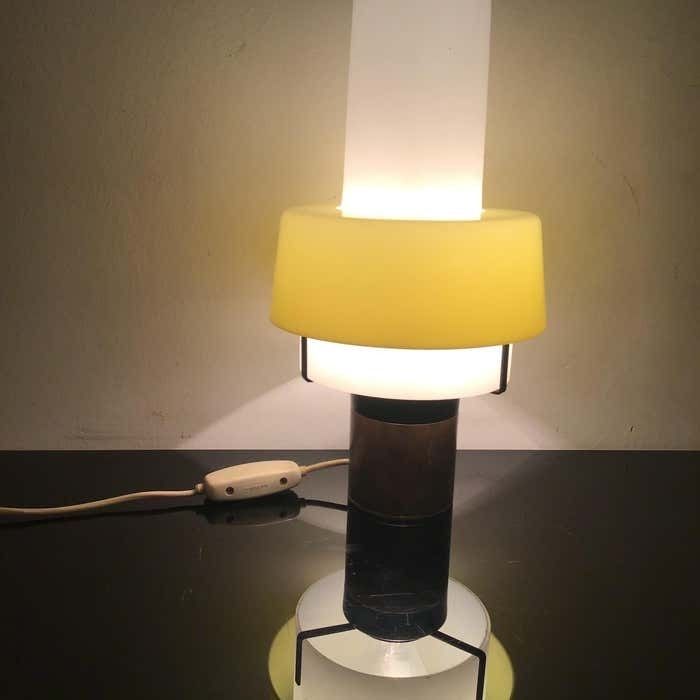 photo vinterior Stilnovo Table Lamp Brass Opaline Glass Plexiglas 1950s Italy