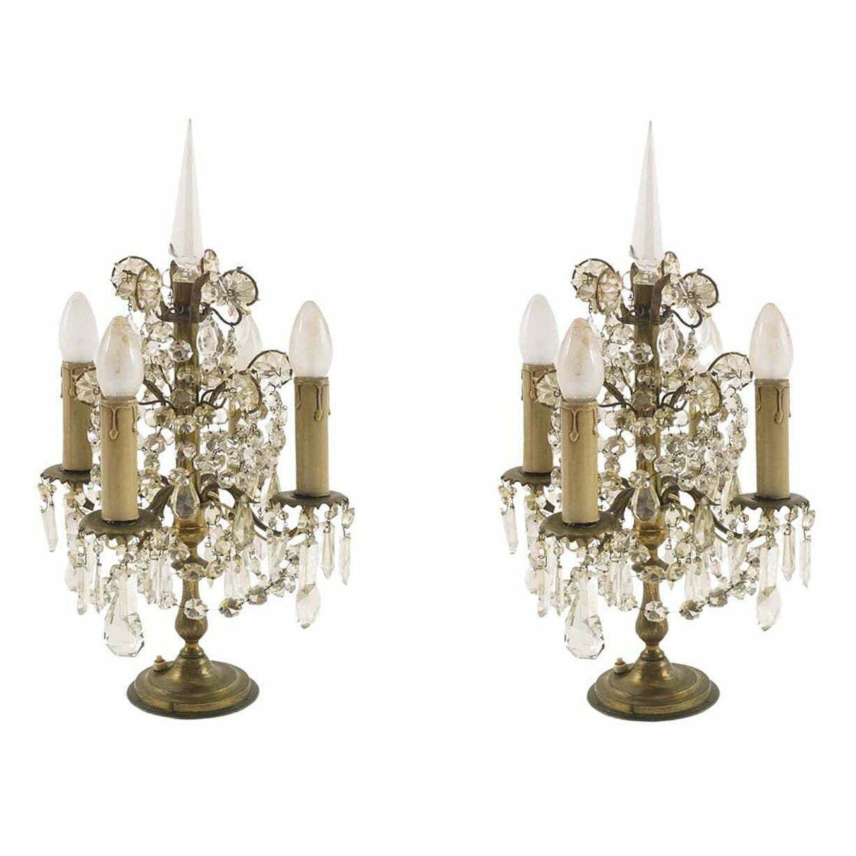 Antique Venetian Electrified Girandoles Candelabra, Swaroski Crystal, Gilt