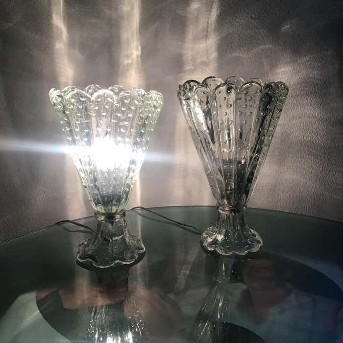 2109.0 Barovier E Toso Couple Table Lamp Murano Glass 1940 Italy photo