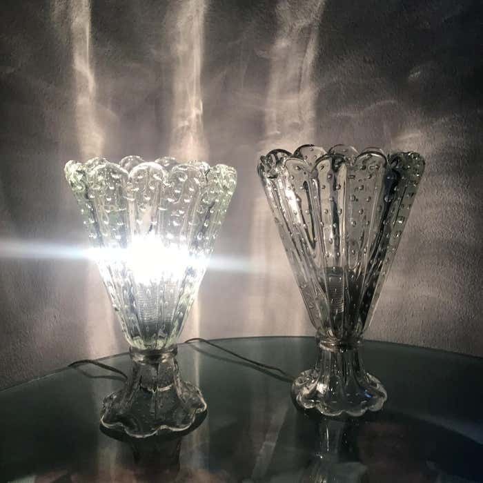 photo vinterior Barovier E Toso Couple Table Lamp Murano Glass 1940 Italy
