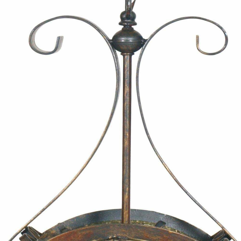 Art Nouveau Pendand Chandelier, Wrought Iron & Bronze Chinchilla Glass Diffuser photo Lighting