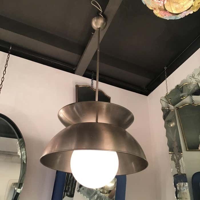 photo furniture Vico Magistretti "Cetra" Artemide Chandelier Metal Chrome Glass 1960 Italy