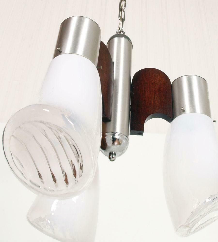 Stainless Steel Pendant Chandelier By Gaetano Sciolari For Mazzega, Murano Glass photo Lighting