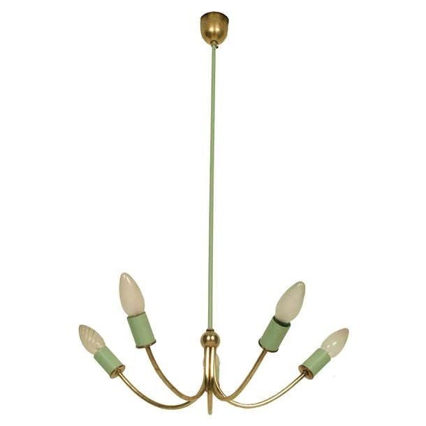 Italy 1920s Chandelier Art Deco, Gilt Brass And Painted Brass With Five Lights
