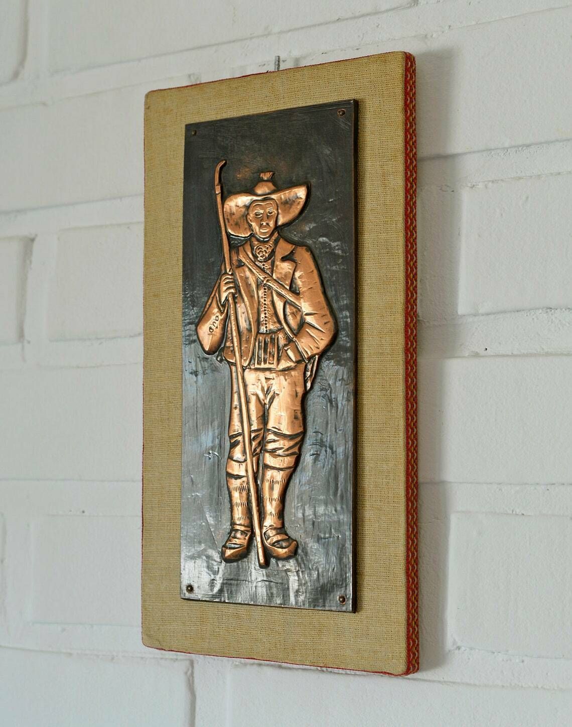 Vintage Handmade Wall Decor / Hanging Copper Bas Relief / Yugoslavia 60's / Folk Art photo Art