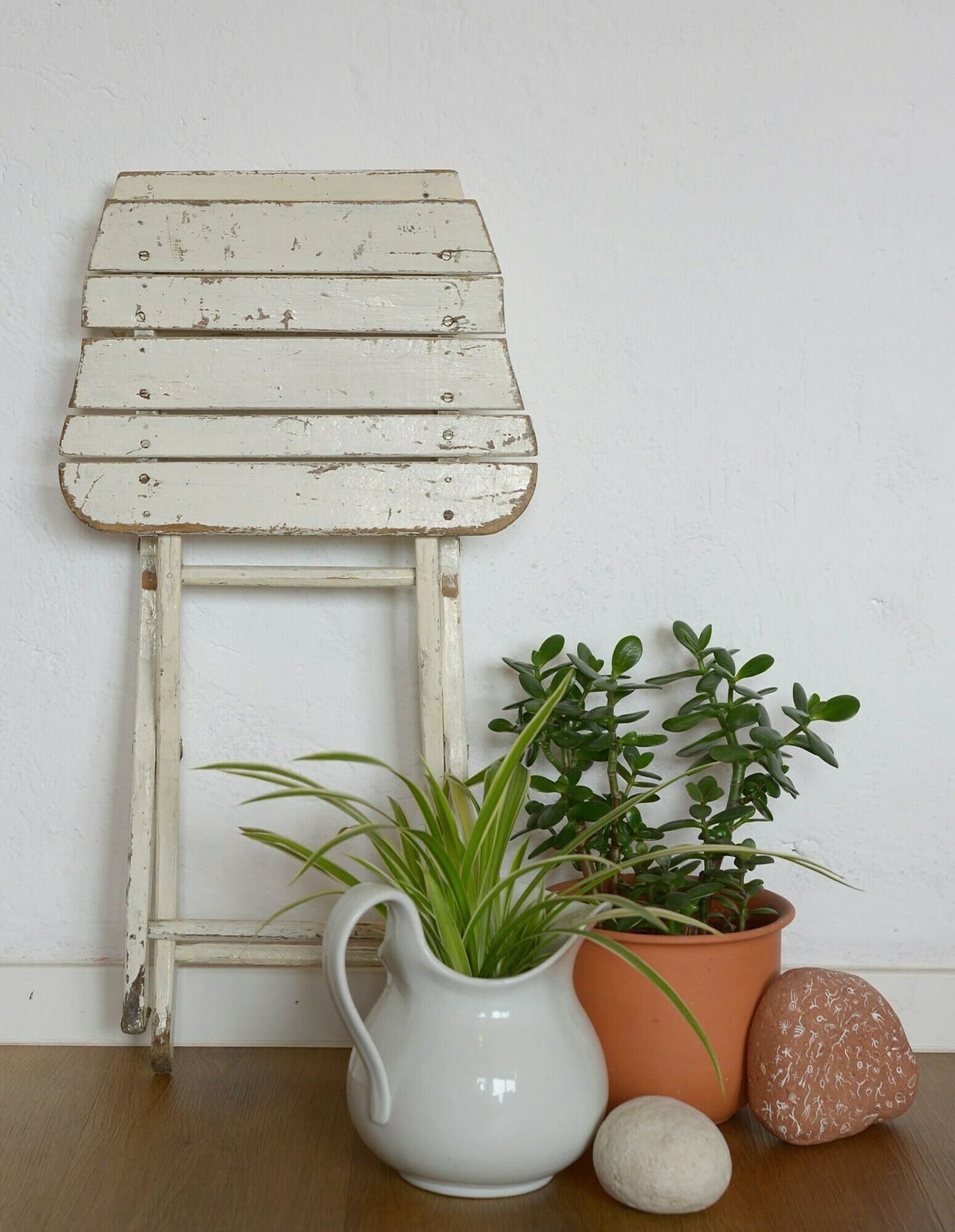 Vintage Wooden Stool / Rustic Folding Chair / Handmade Furniture / White Shabby Chic / Small Wood Stool From Yugoslavia 60's photo for sale