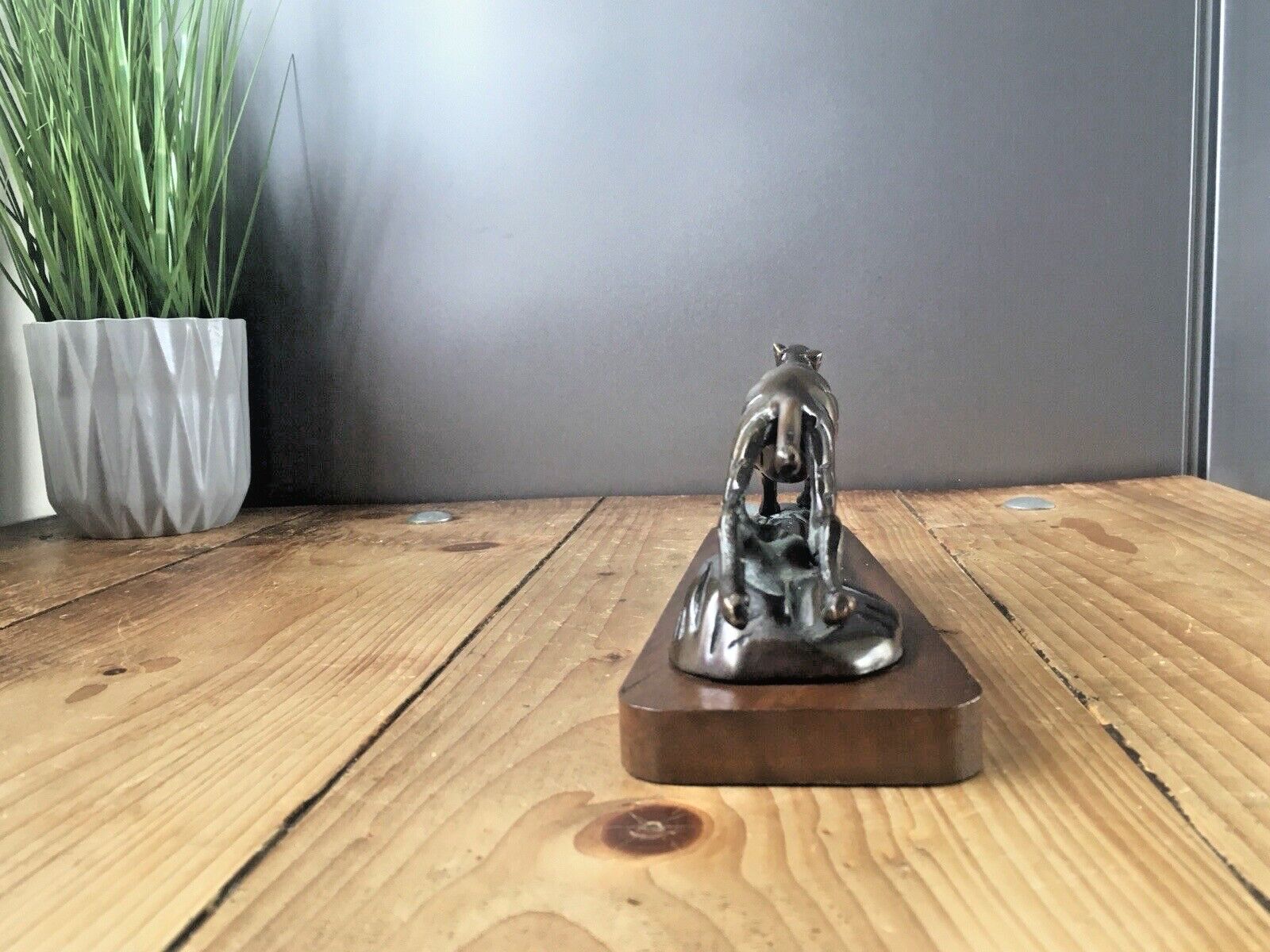 Vintage Bronzed Metal Greyhound Dog Whippet #1 Sculpture On Wooden Plinth Trophy photo buy