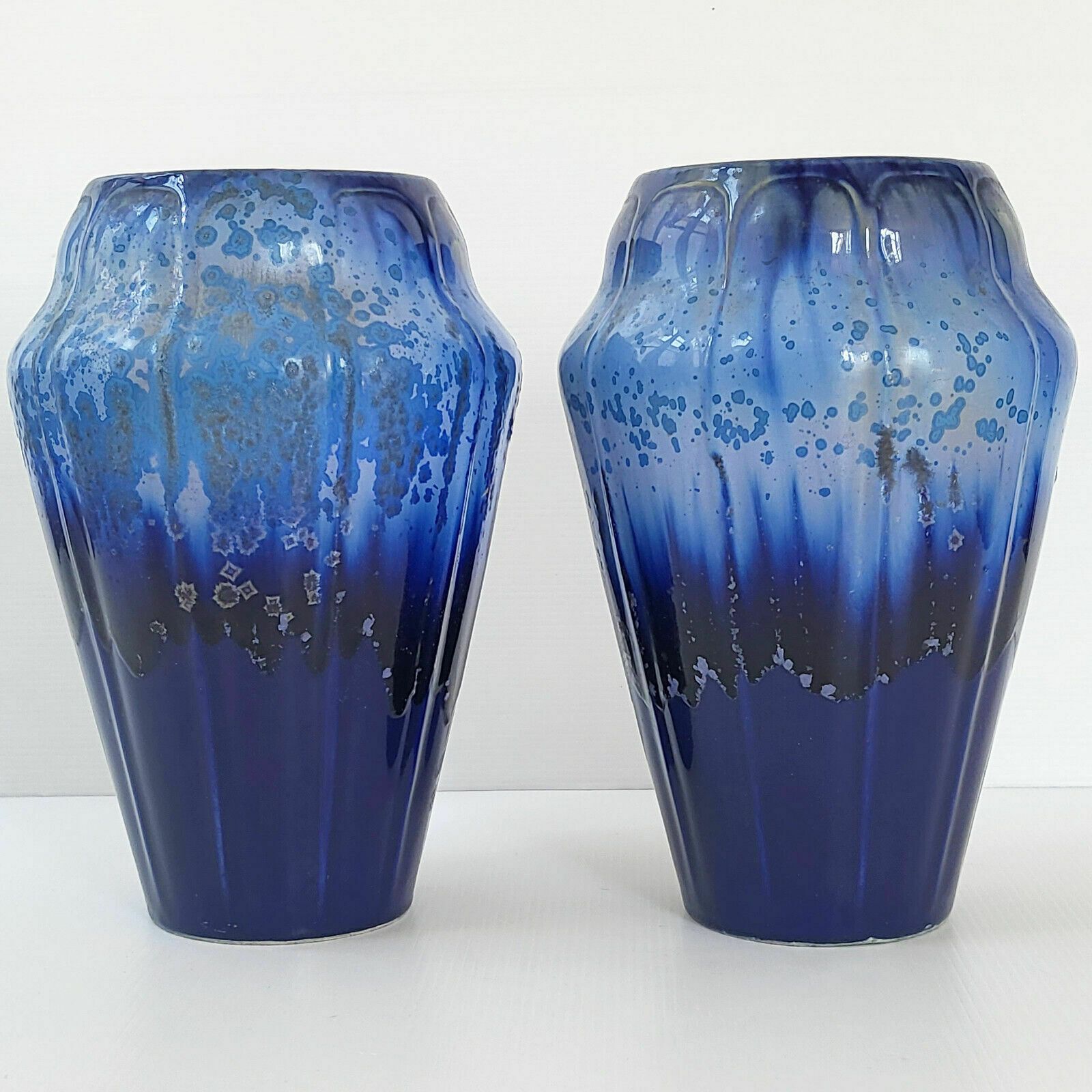 Pair Of French Art Deco Vases In French Ceramic Blue Gres 1920 1930 Vintage