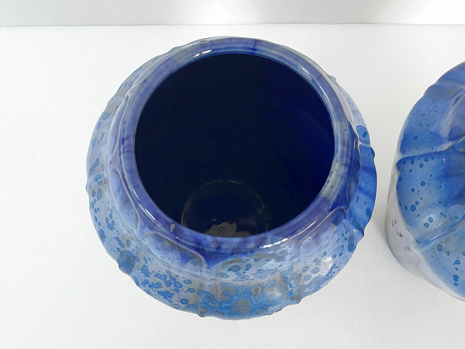 Pair Of French Art Deco Vases In French Ceramic Blue Gres 1920 1930 Vintage photo for sale