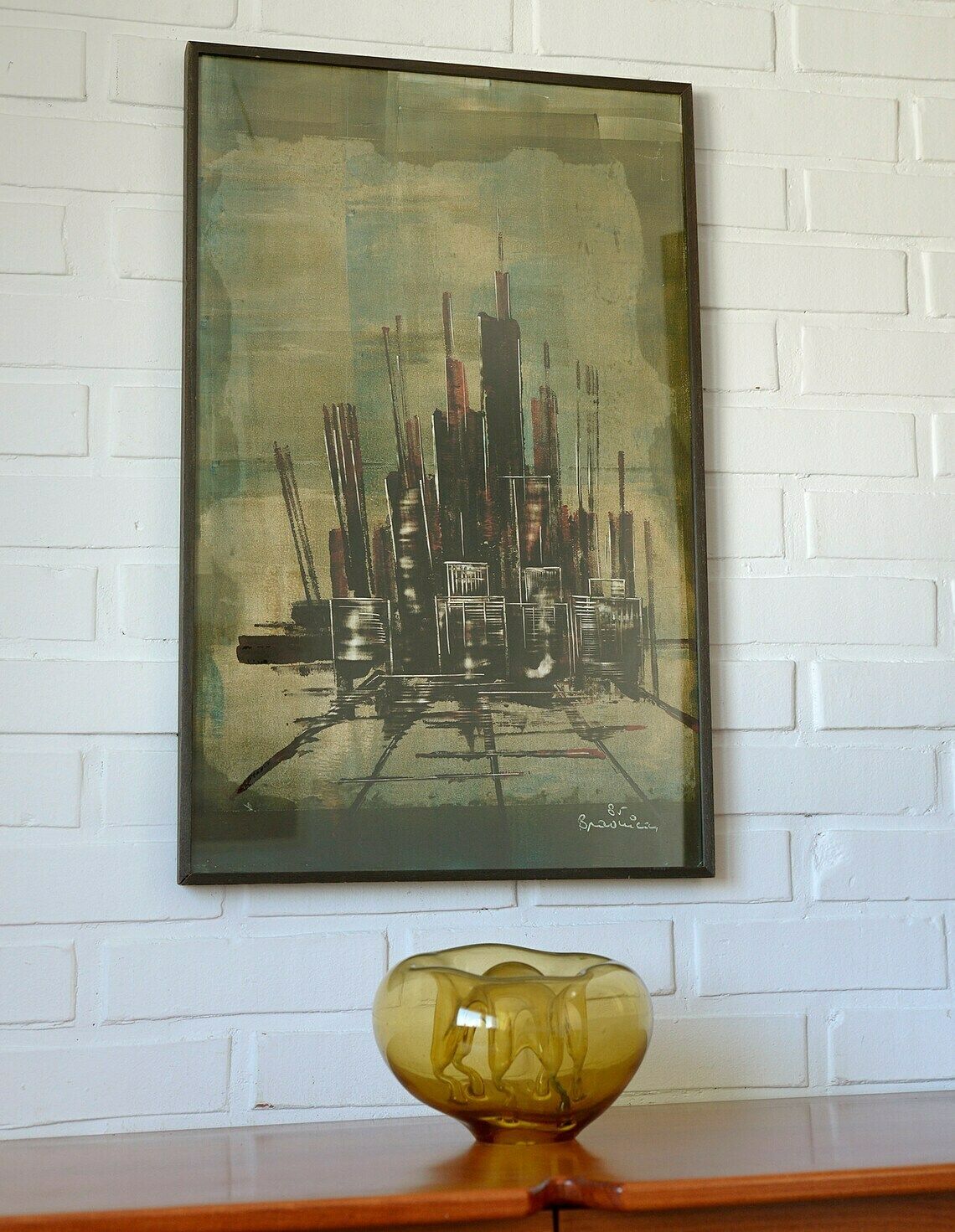 Vintage Abstract Painting Original / Architecture Wall Art / Yugoslavia 1980's / Mid Century Modern photo furniture