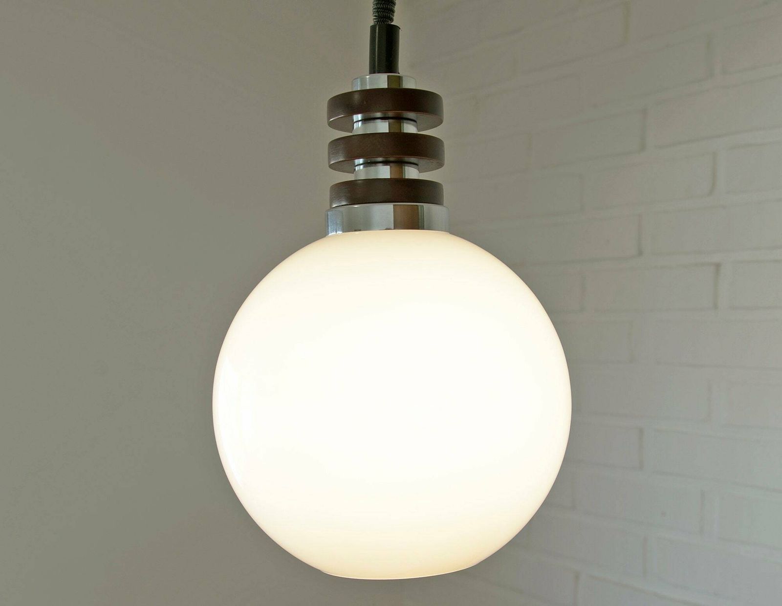 White Vintage Pendant Light / Mid Century Modern / Space Age Glass Light Fixture / Yugoslavia 1970s