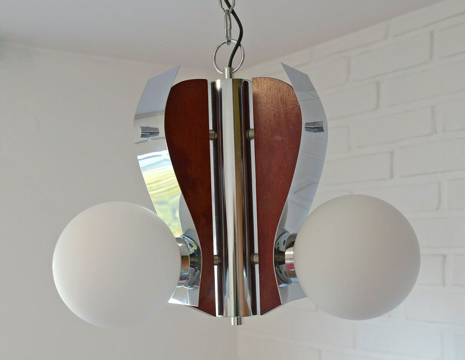 Wooden Sputnik Chandelier / Vintage Pendant Lamp / Space Age From Yugoslavia 80's / Mid Century Modern photo Lighting