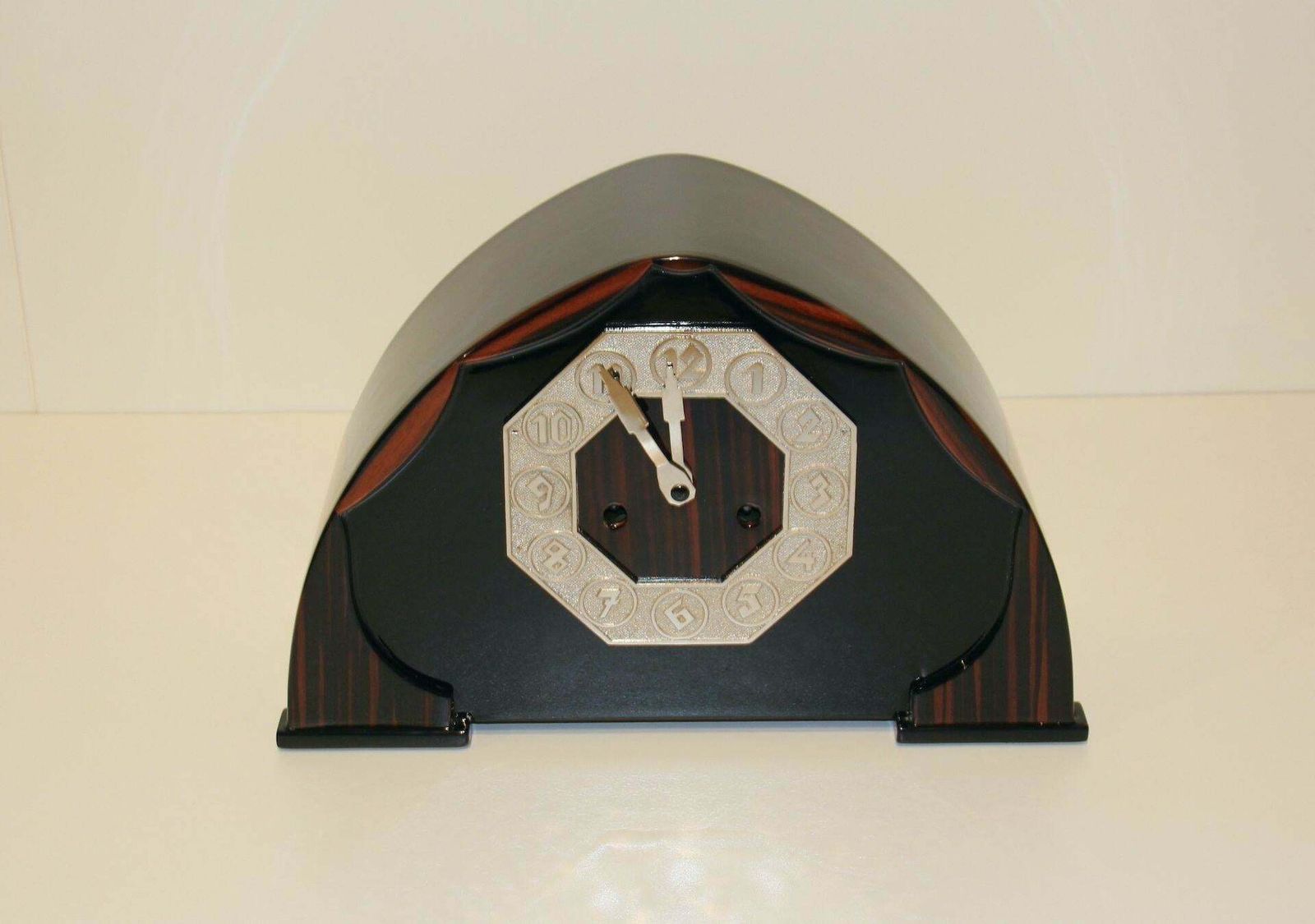 Art Deco Table Clock, Makassar And Nickel, Netherlands, Circa 1925 photo for sale