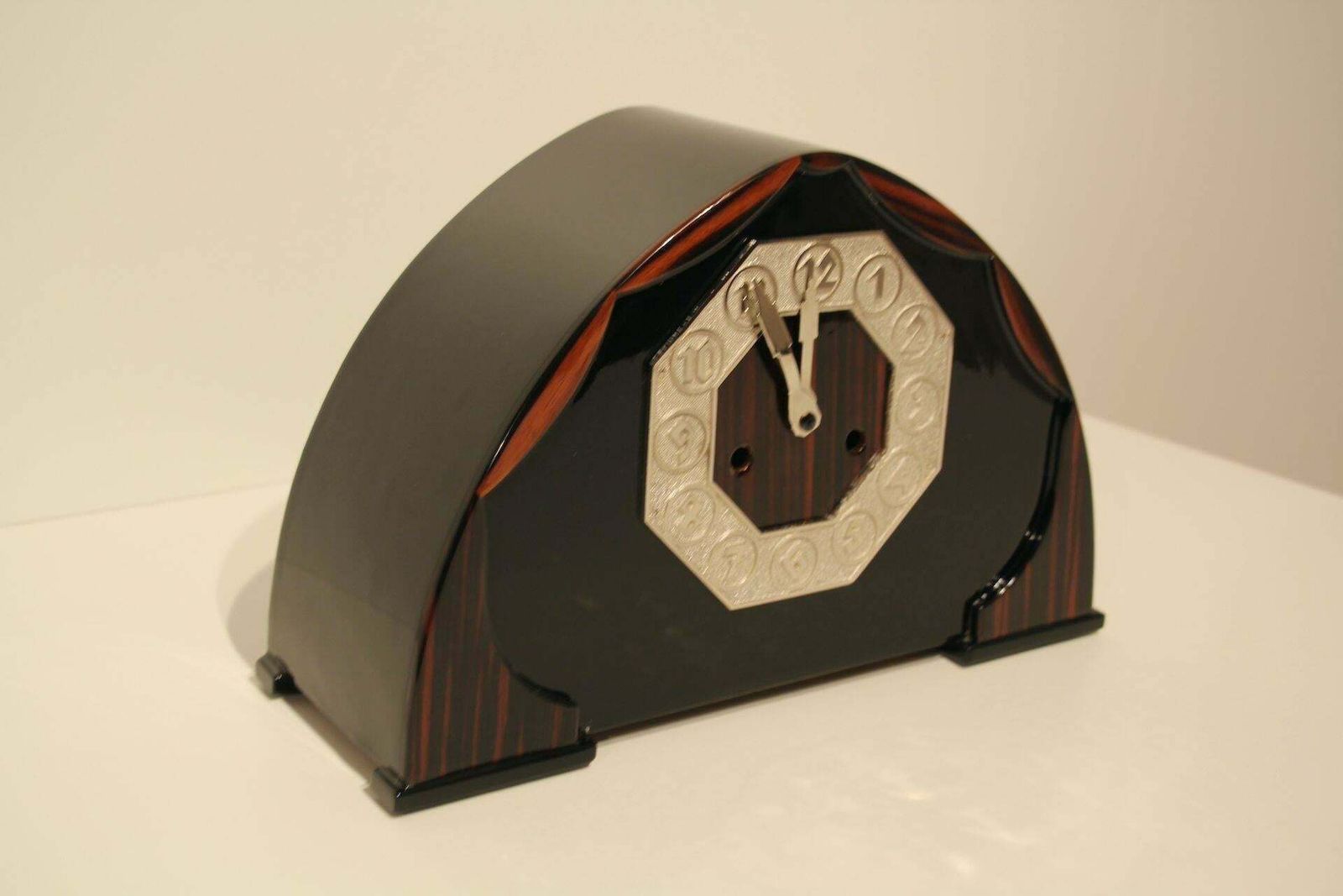 Art Deco Table Clock, Makassar And Nickel, Netherlands, Circa 1925 photo buy