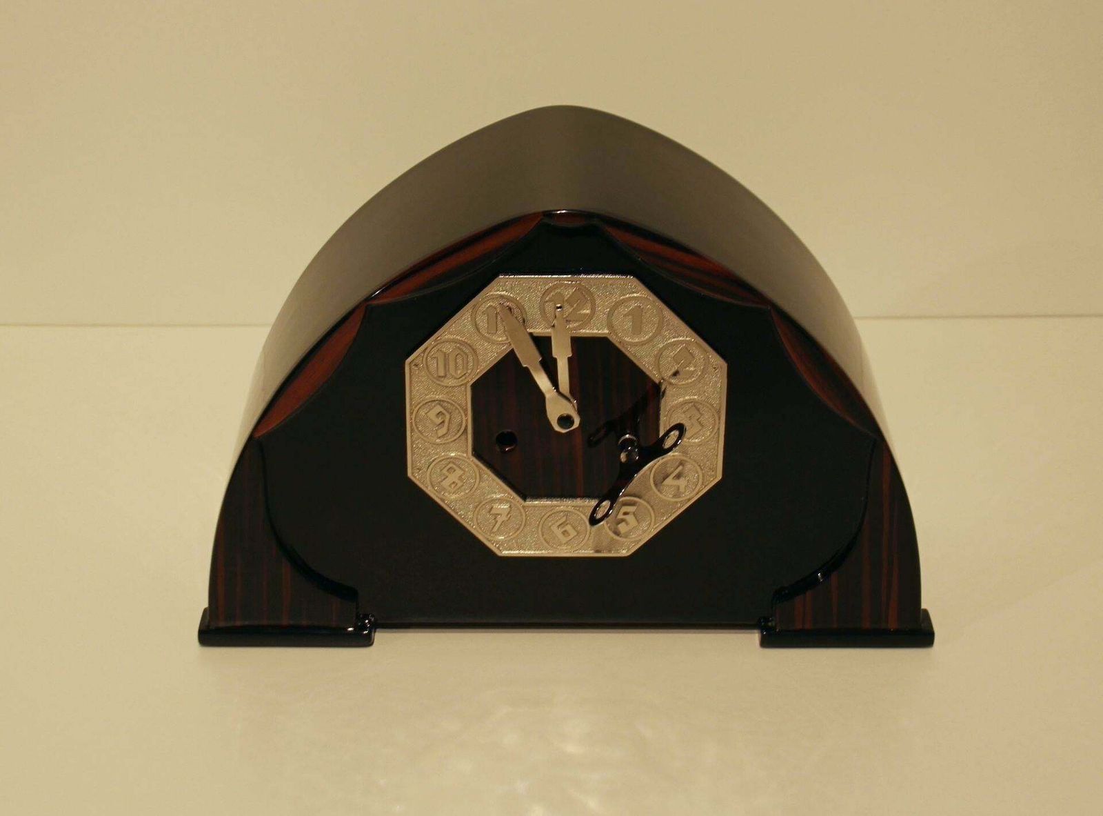 Home Decor Art Deco Table Clock, Makassar And Nickel, Netherlands, Circa 1925 photo