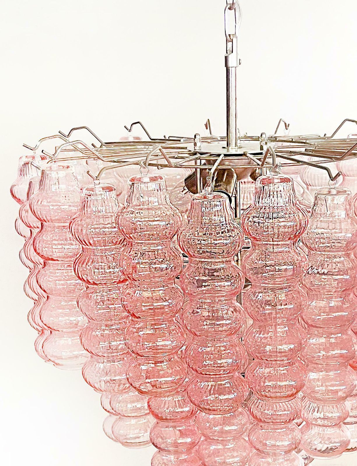 Three Tier Murano Glass Tube Chandelier, 48 Pink Glasses photo Lighting