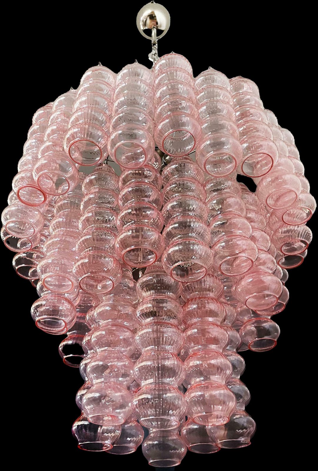 Three Tier Murano Glass Tube Chandelier, 48 Pink Glasses photo vintage