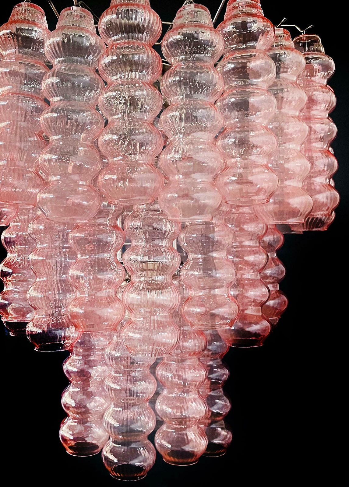 photo for sale Three Tier Murano Glass Tube Chandelier, 48 Pink Glasses