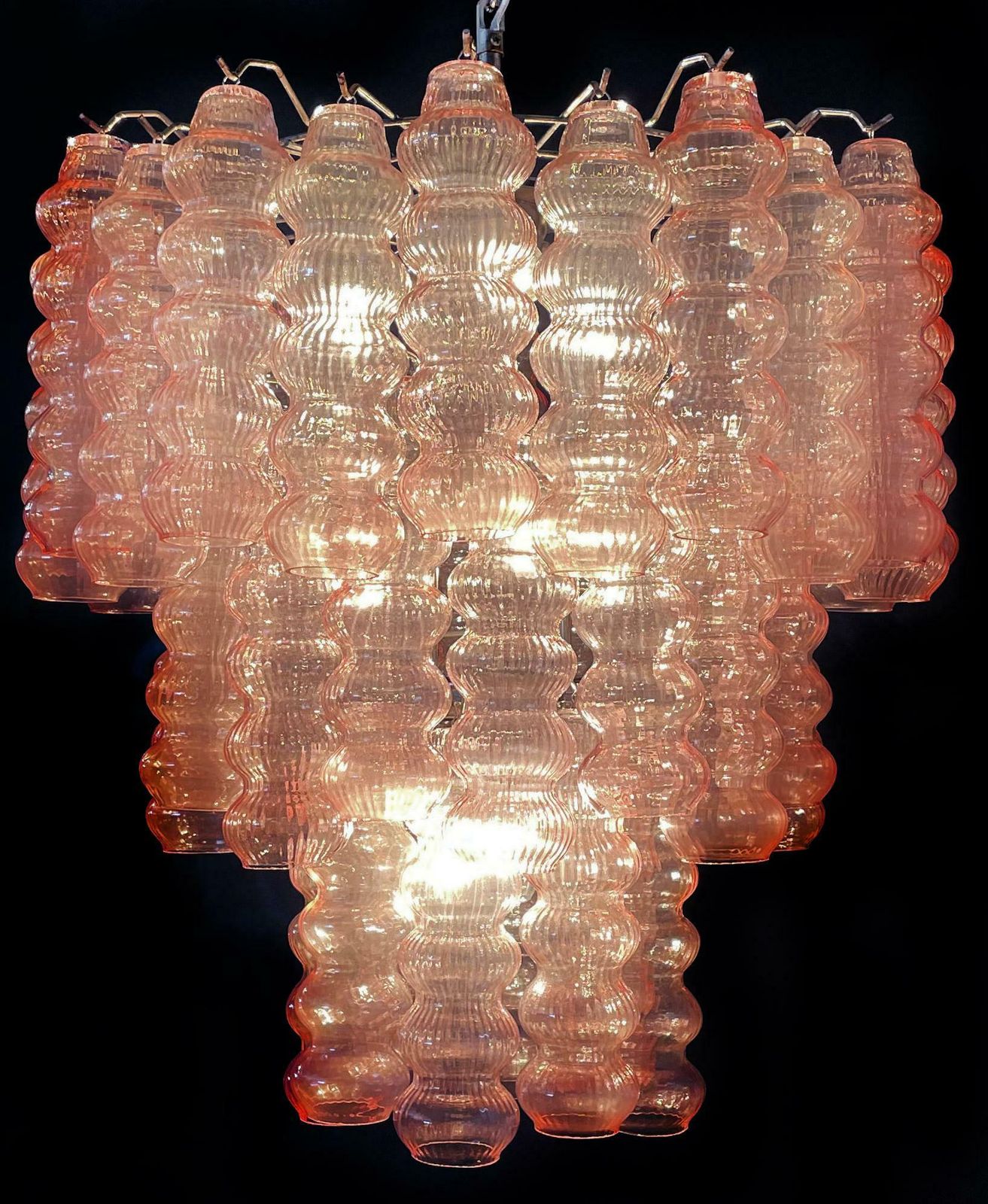 1976.0 Three Tier Murano Glass Tube Chandelier, 48 Pink Glasses photo