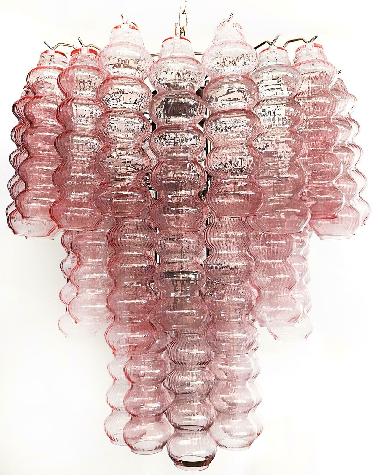 photo vinterior Three Tier Murano Glass Tube Chandelier, 48 Pink Glasses