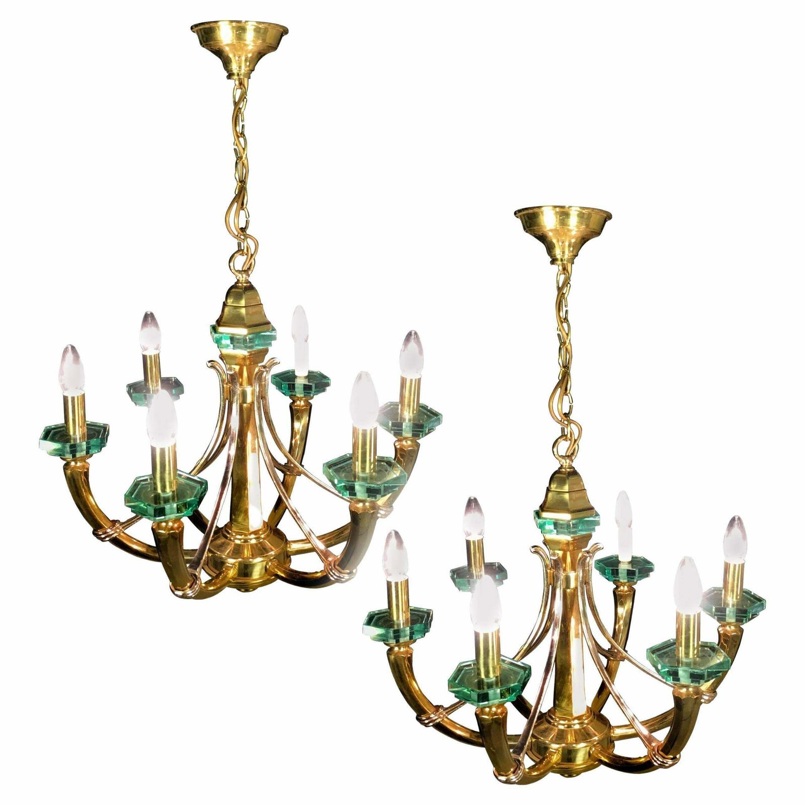 Pair Rare "Luxuria" Italian Chandeliers Fontana Arte Style, 1960s