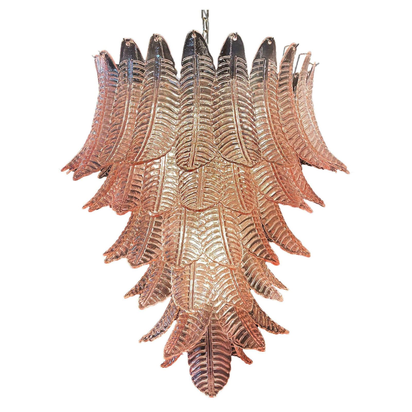 Huge Italian Murano Pink Felci Glass Chandelier   75 Glasses