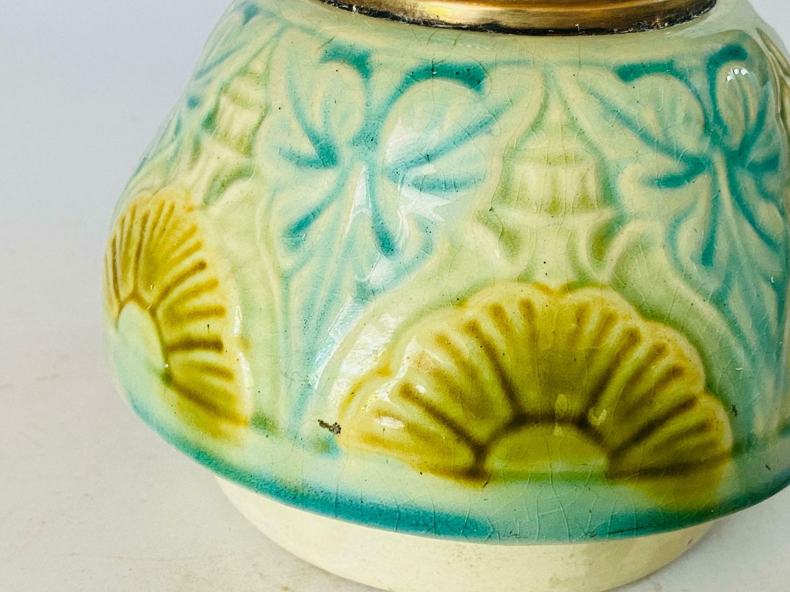 photo for sale Majolica Lamp In Crackled Blue And Yellow Colour France 1960