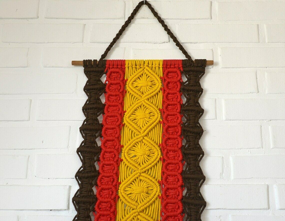 Large Macrame Wall Hanging  Vintage Wall Art From 1970s  Boho Home Decor  Mid Century Modern Woven photo for sale