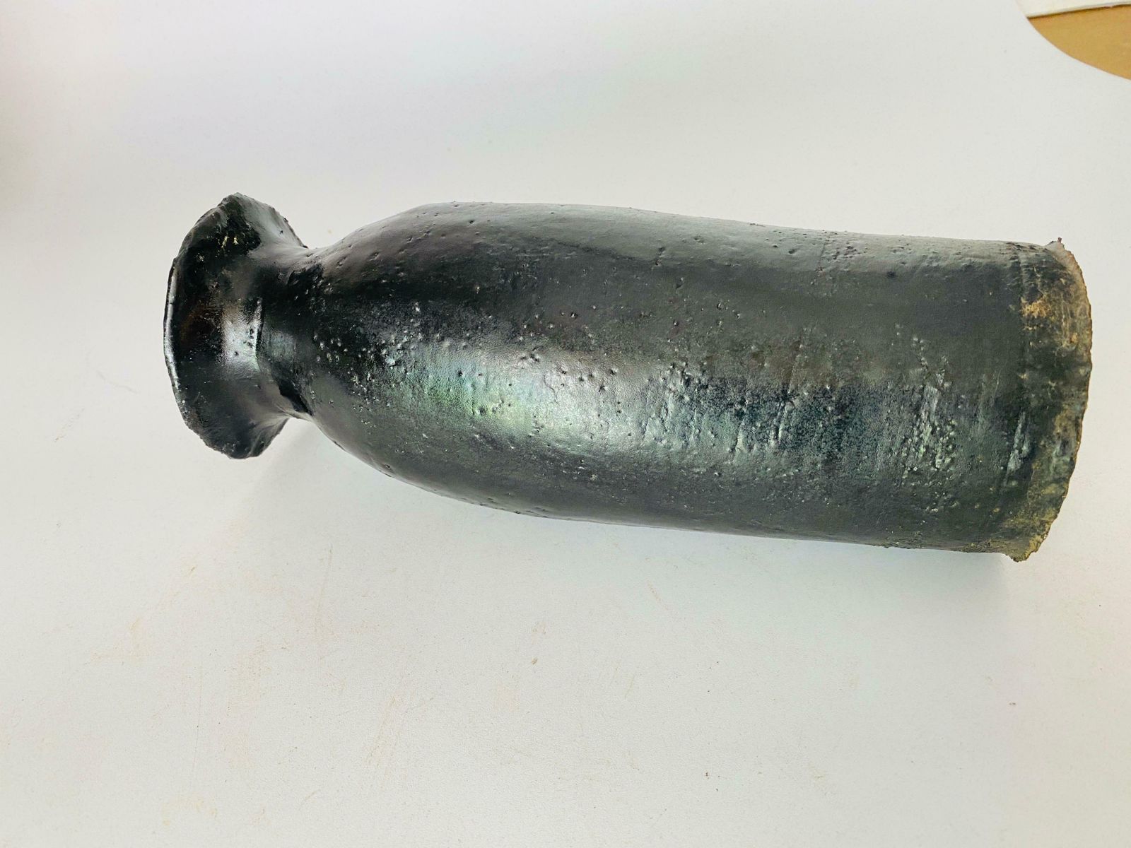 Black Classic Form Vase Smooth Iron Like Black Glaze France Circa 1970 photo for sale