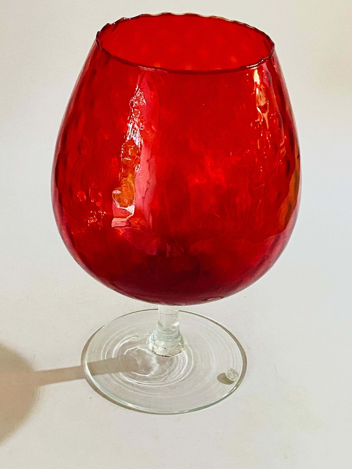 photo furniture Empoli Glass Vase, Italy, 1960 In Red Colour With Relief Patterns