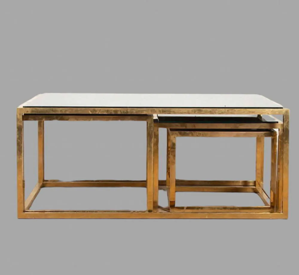 A Nest Of English 20th Century Glass Coffee/Occasional Tables (4) With Drop In Black Glass Tops photo Furniture